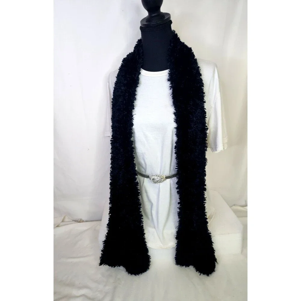 Croft & Barrow NWT Scarf Black Fluffy Textured Faux Fur Neck Warmer Shaggy 63